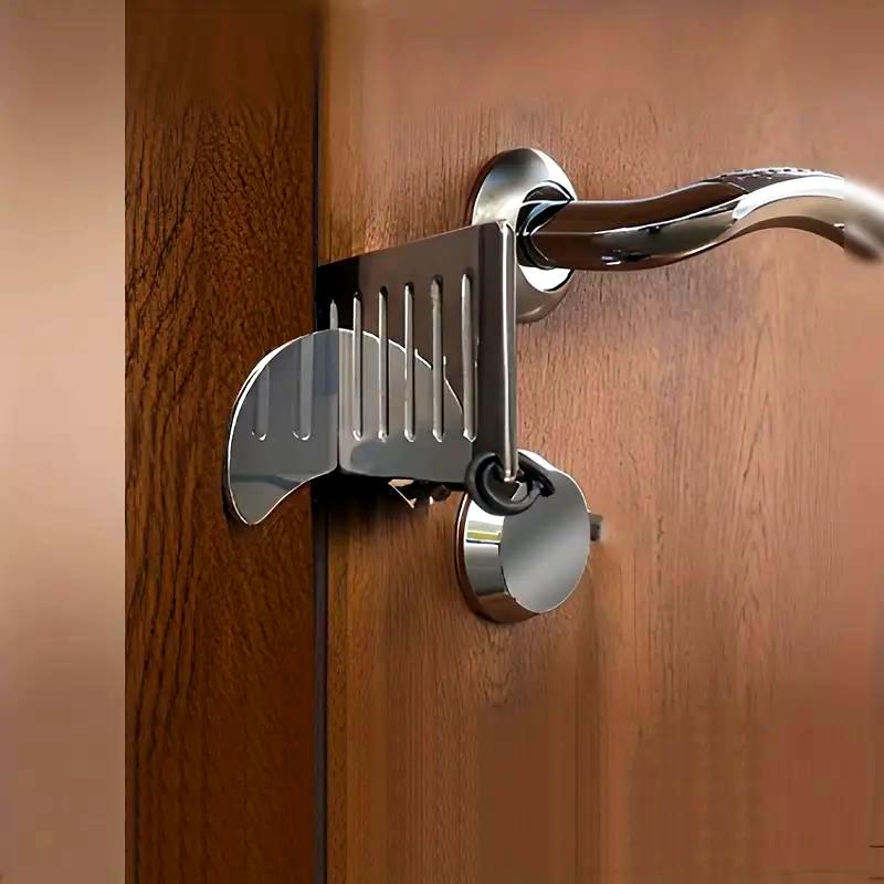 1pc Portable Security Door Lock: Polished Metal, Touch Control, Door Stopper Hotel Portable Door Stopper Girls Security Blocking Door Counter