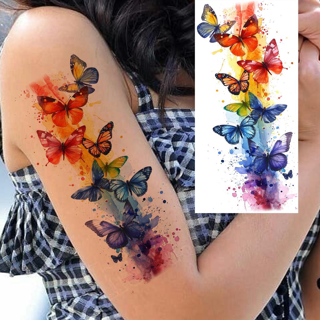 1 Sheet Sexy Butterfly Sunflower Plum Temporary Tattoos For Women Girls Waist Breast Arm Forearm Flower Fake Temp Tattoo Sleeve