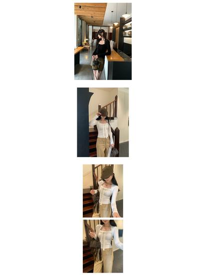 2025 European High-End Women's Lace-Up Square Neck Slimming Cropped T-Shirt