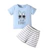 Completo Due Pezzi con Stampa Coniglietto Pasquale da Ragazzo: Completo Top a Maniche Corte e Pantaloncini a Righe