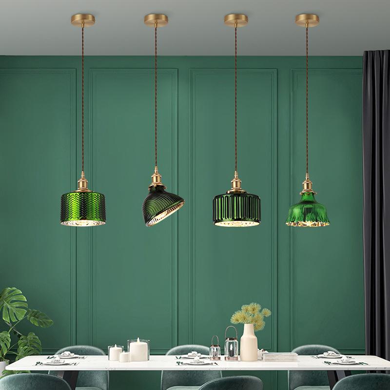 Suspension Light Green Glass Chandelier E27 Restaurant Stripe Pendant Light For Dining Room Kitchen Cafe Bedside Hanging Lamp