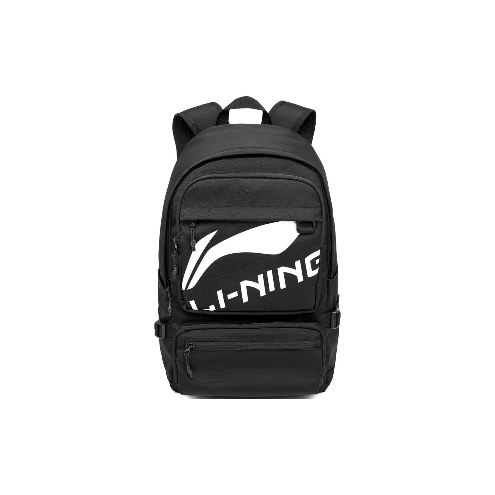 Li Ning Sports Lifestyle Series Fashion Eco-Friendly Zipper Logo Print Polyester Sports Backpack Unisex Backpack Black ABSU181-1 Black