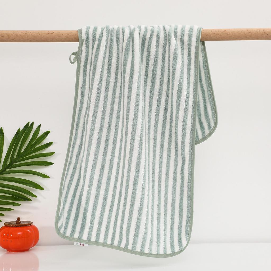 Warp-Knit Striped Coral Fleece Towels: Thick, Absorbent Face & Bath Gift Set