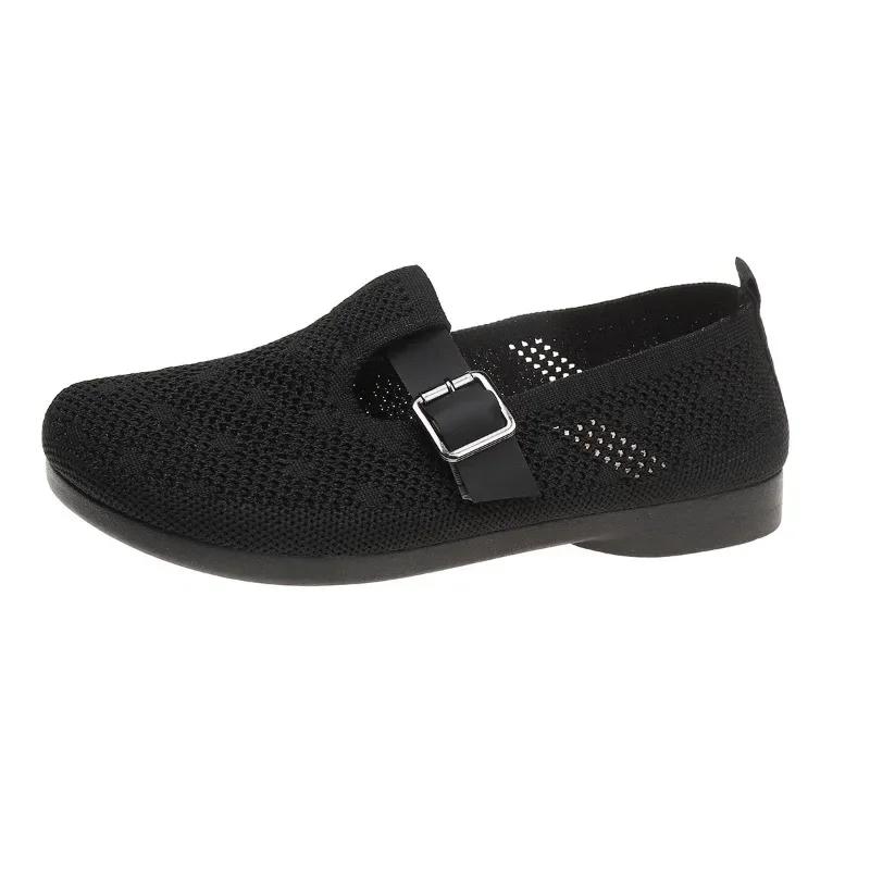 Fashion 2024 New High Quality Women's Shoes Fashion Round Head Solid Color Buckle Mesh Outdoor Leisure Breathable Slip On Women's Shoes