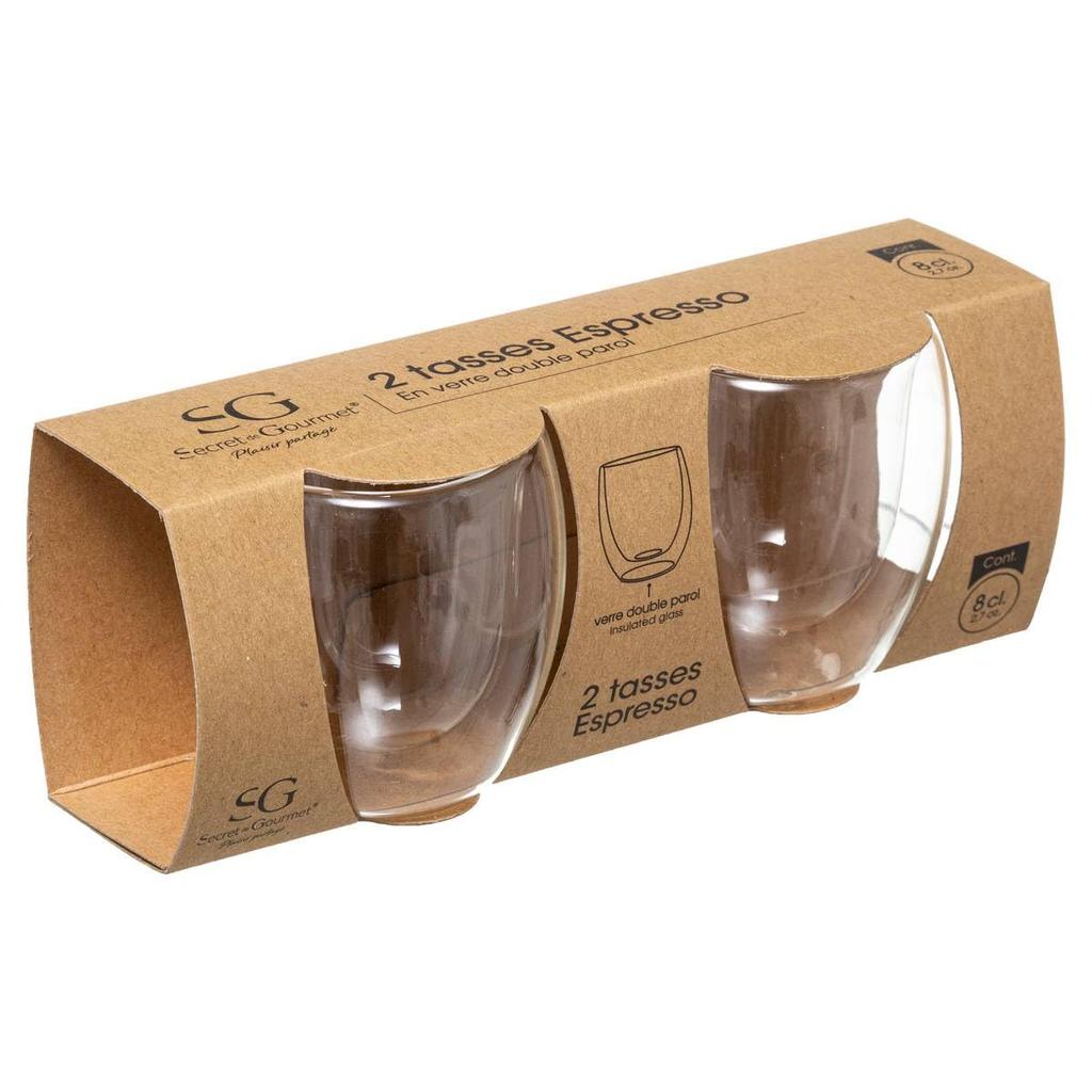 set 2 unid. tazas de cafe de cristal de doble pared 7cl