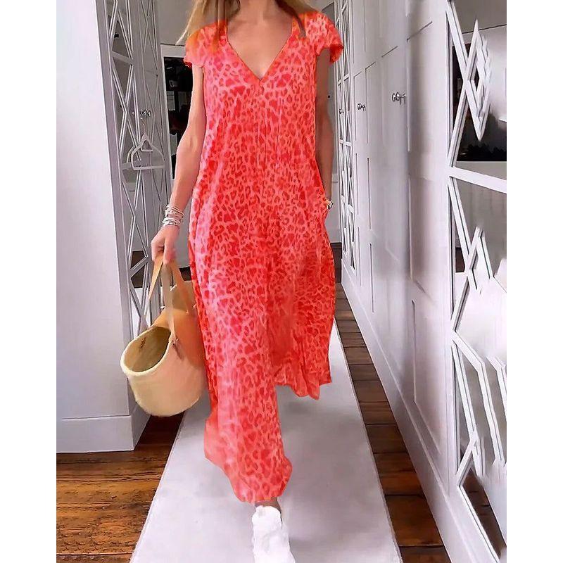 Printed V-neck Short Sleeve Women's Printed V-neck Short Sleeve Loose Dress