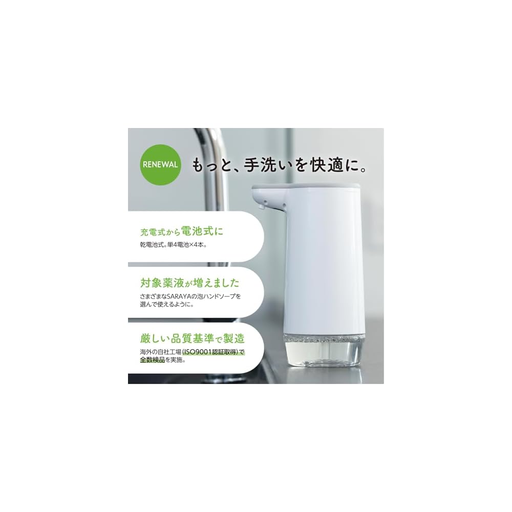 Saraya Automatic Soap Dispenser, White, Compact Size, 300ml, Touchless, Automatic Foaming,