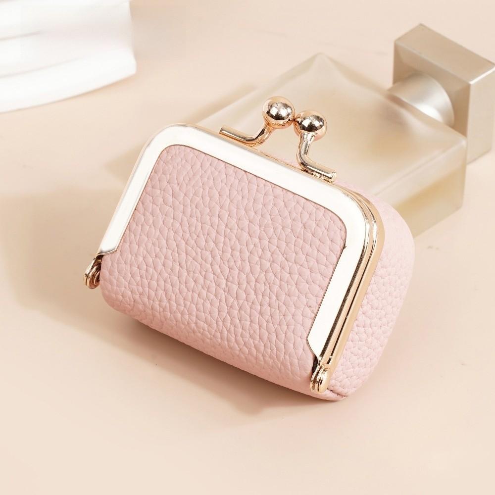 Leather Kiss Lock Coin Purse Solid Color Square Leather Jewelry Bag Multifunctional Wallet