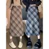 Plaid Retro Woolen Midi Skirt: High-Waist A-Line with Slit, Slimming Mid-Length for Autumn/Winter 2023