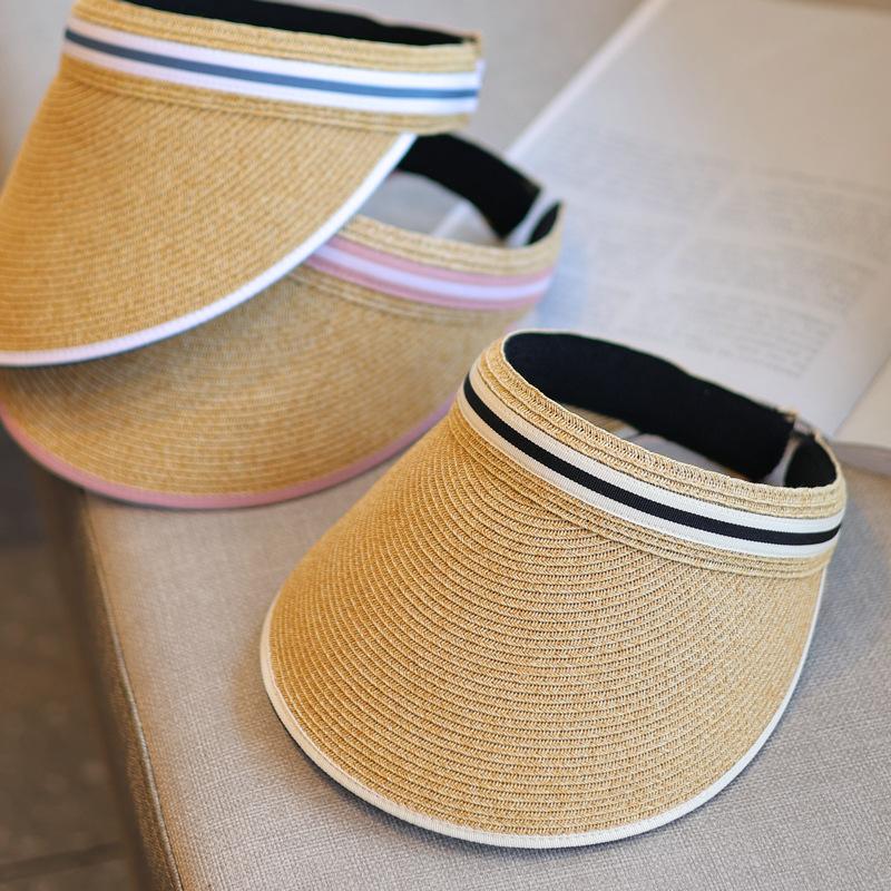 Contrast color cloth edge~ ins fashion empty top straw hat women's seaside outing big brim sun protection cap summer