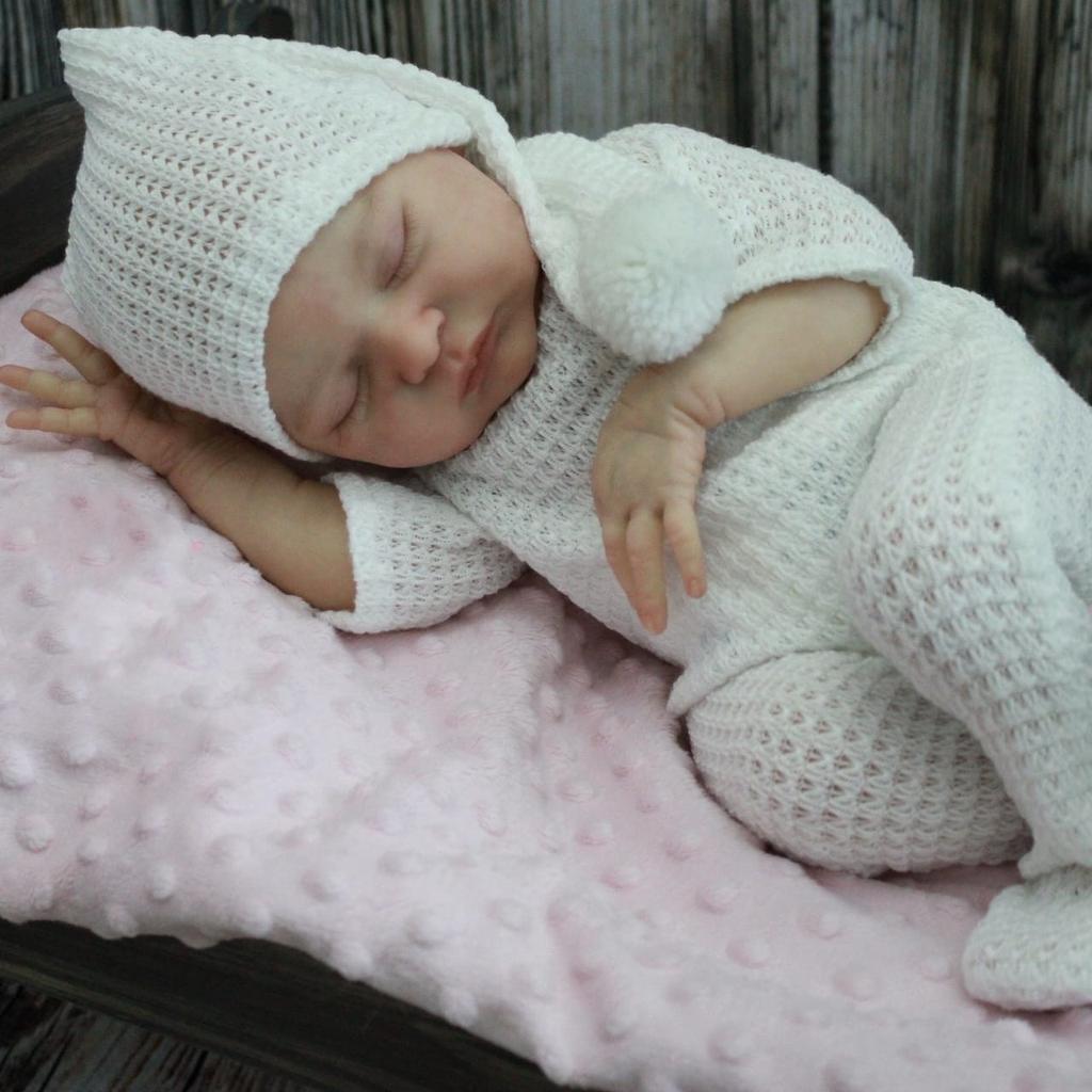 BZDOLL 50cm 20inch Weichvinyl Schlafendes Baby Reborn-Puppe mit 3D-bemalter Haut, Sichtbaren Adern und Stoffkörper Spielzeug für Mädchen Kinder Neugeborenen-Geschenk