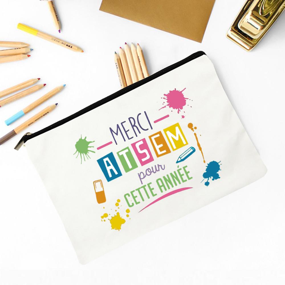 Merci Atsem Printed Makeup Bag Travel Neceser Toiletries Storage Pouch Pencil Bags Graduate Gift for Atsem Teacher's Day Present