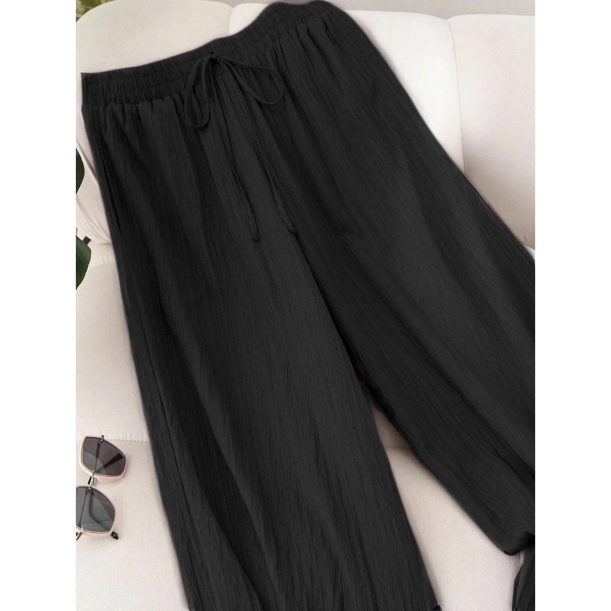 

Большой размер, удобная женская повседневная пляжная одежда, элегантные брюки с широкими штанинами для работы, свободная одежда для отпуска с летними брюками 5XL чёрный