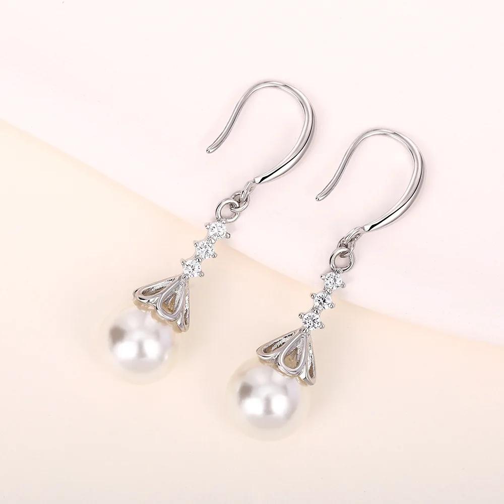 Sparkling Princess Luxury  Silver Needle Bridal Wedding Water Drop Pearl Earrings Elegant Ladies Party Gift Statement