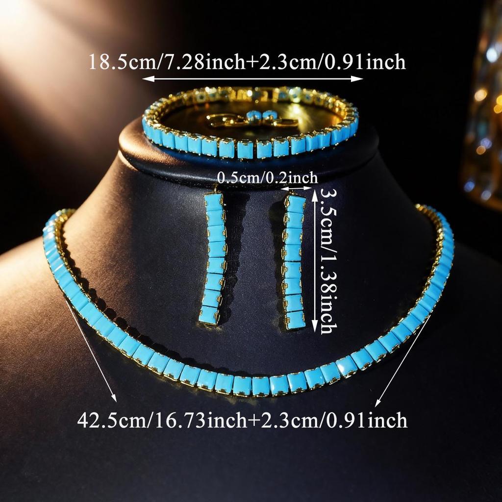 Elegantní třídílná sada náhrdelníků s modrými zirkony a tyrkysy pro ženy