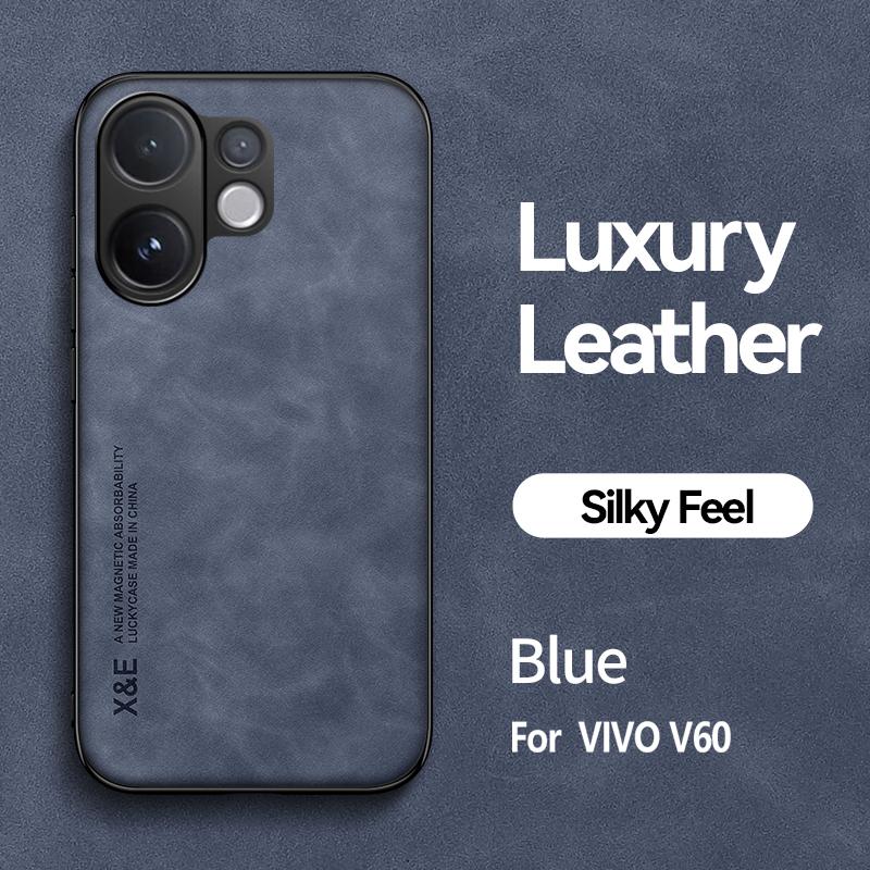 KEYSION Luxury Retro PU Leather Phone Case for VIVO V60 Soft Silicone+PC Shockproof Phone Back Cover for VIVO V60 5G