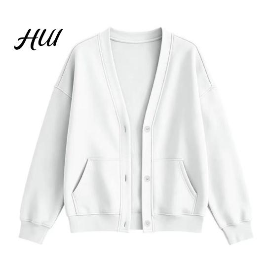 V Neck Cardigan Women Button Front V-Neck Cardigan, Solid Color Oversized Sweatshirt with Fall Winter Top Dual Pockets, Long Sleeve Casual Jacket for