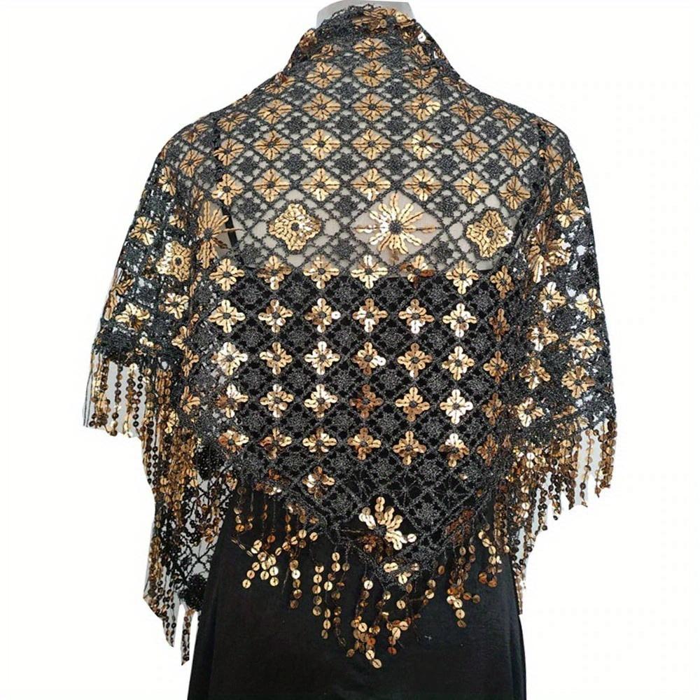 1Pc Elegant  Triangle Sequins Wedding Shawl Women Evening Dress Shawl Ladies  Banquet Decoration Tassel Shawls