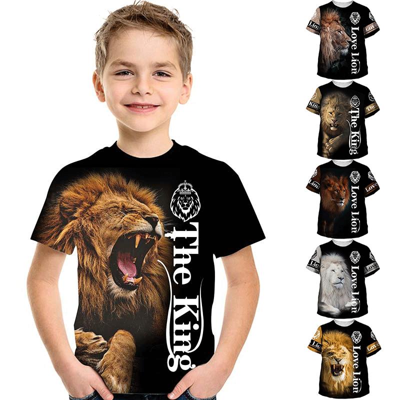 Летний Kid Новый T - Рубашка Личность Печать Лев шаблон короткий - рукавами круглая шея 3d Boy T Рубашка