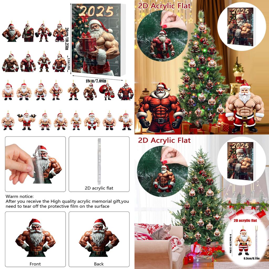 Christmas Countdown Blind Box With Muscular Santa Figure For Holiday Tree Decor And Gift Giving