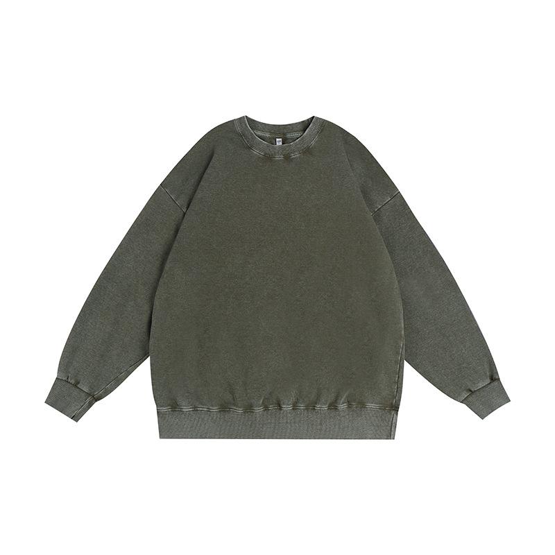 Vintage Batik Rundhals Oversized Sweatshirt - 350g Retro Gewaschen Locker Gestrickt