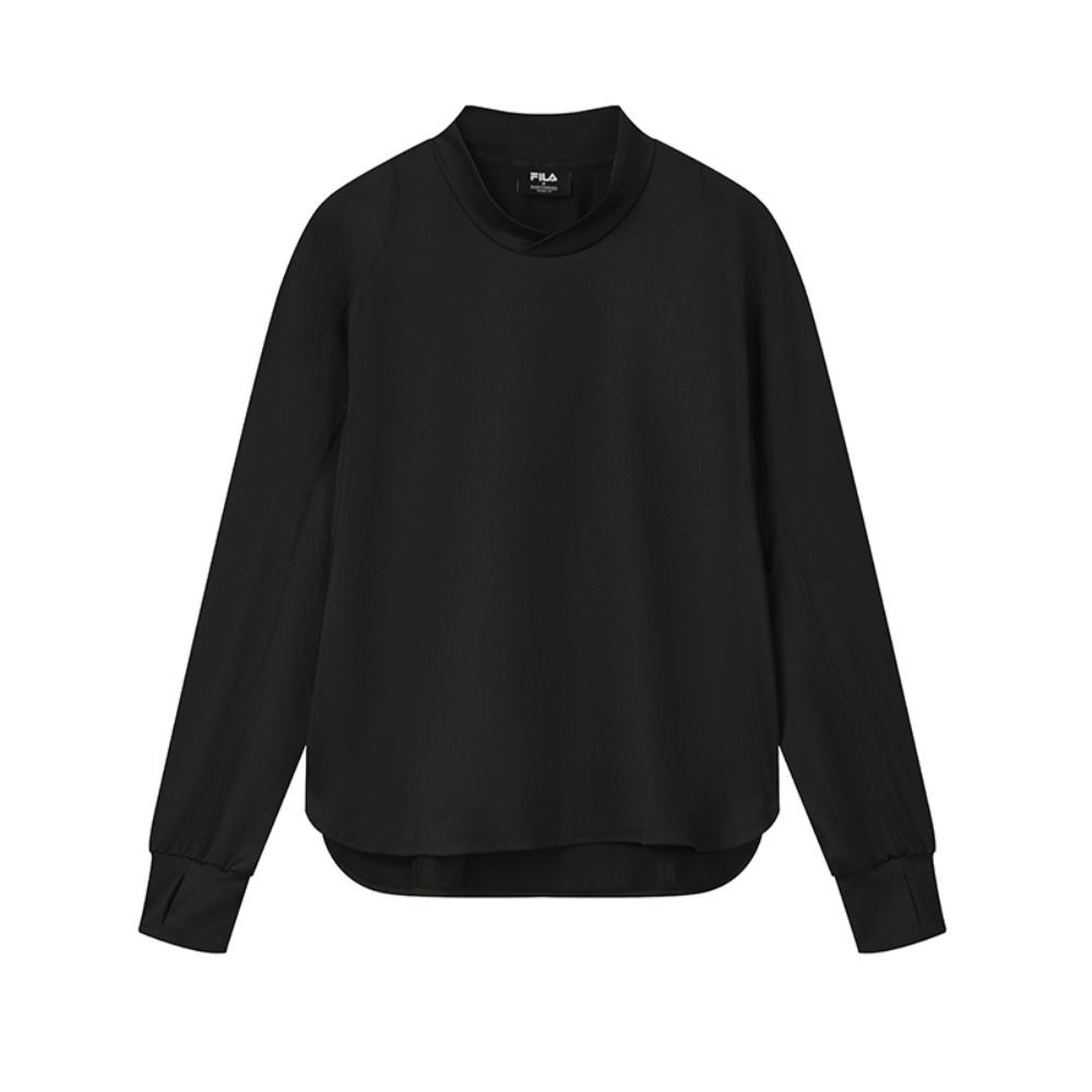 Fila Minimalist Fashionable Personality Trendy Versatile Elegant Solid Color Casual Knit Long Sleeve T-Shirt Women Tops Black F11W542202FBK