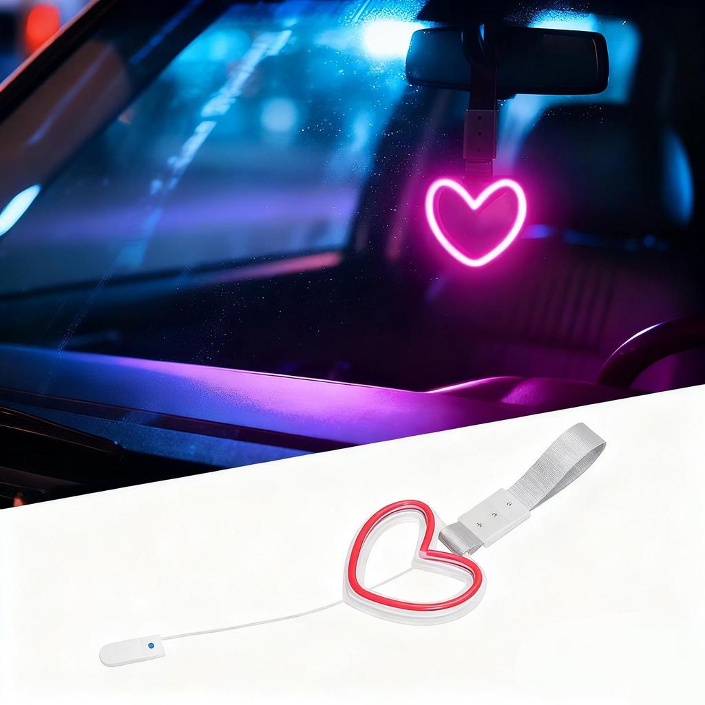 Rear View Mirror Charm LED Heart Shaped Automotive Interior Decoration Rear Bumper Warning Ring For SUV RV Sedan Truck Auto