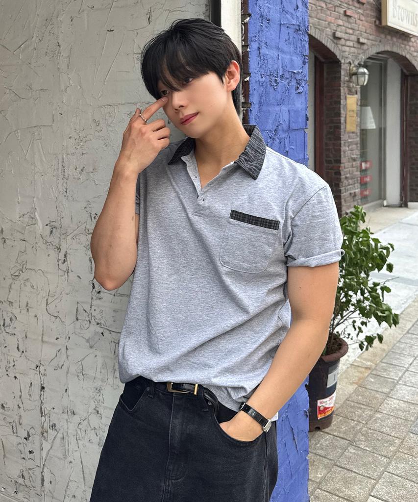 INTEMPOMOOD Noble Check Collar T-Shirt: 2 Colors