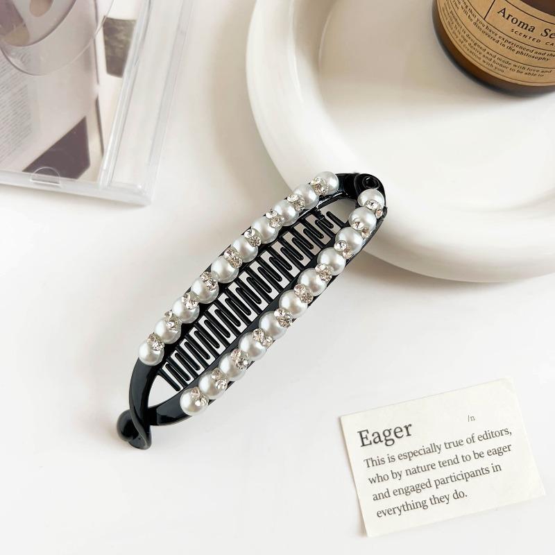 Wind Pearl Diamond-encrusted Hair ClipBlack Ponytail ClipBanana Clip Hair Comb Women's Hair Accessory
