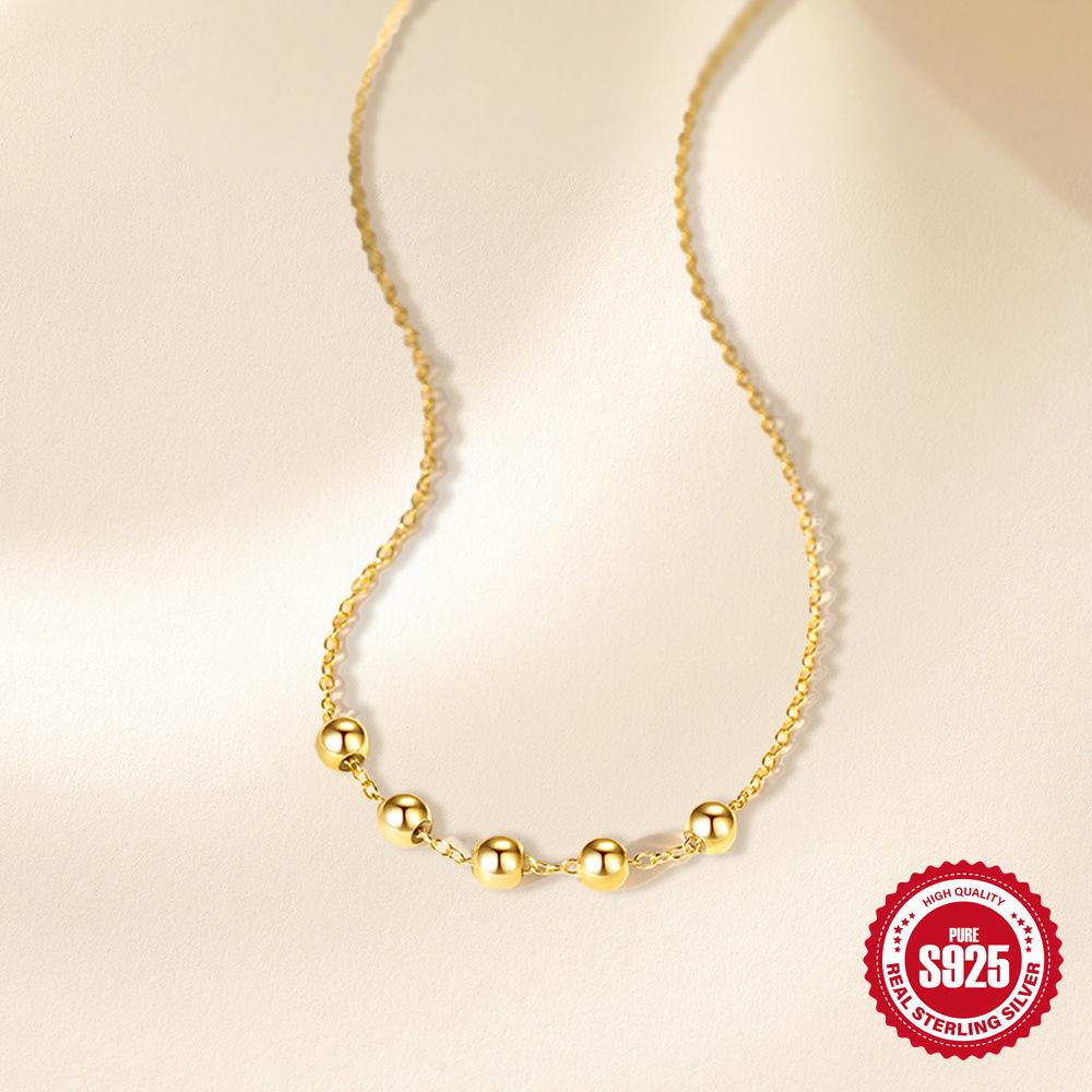 S925 Sterling Silver Niche Design High-End Sliding Silver Bead Necklace Women'S Versatile Temperament Collarbone Chain Jewelry