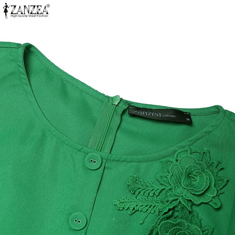 ZANZEA Damen Lässig Blumenstickerei Patchwork Sommer Kurzarmkleid