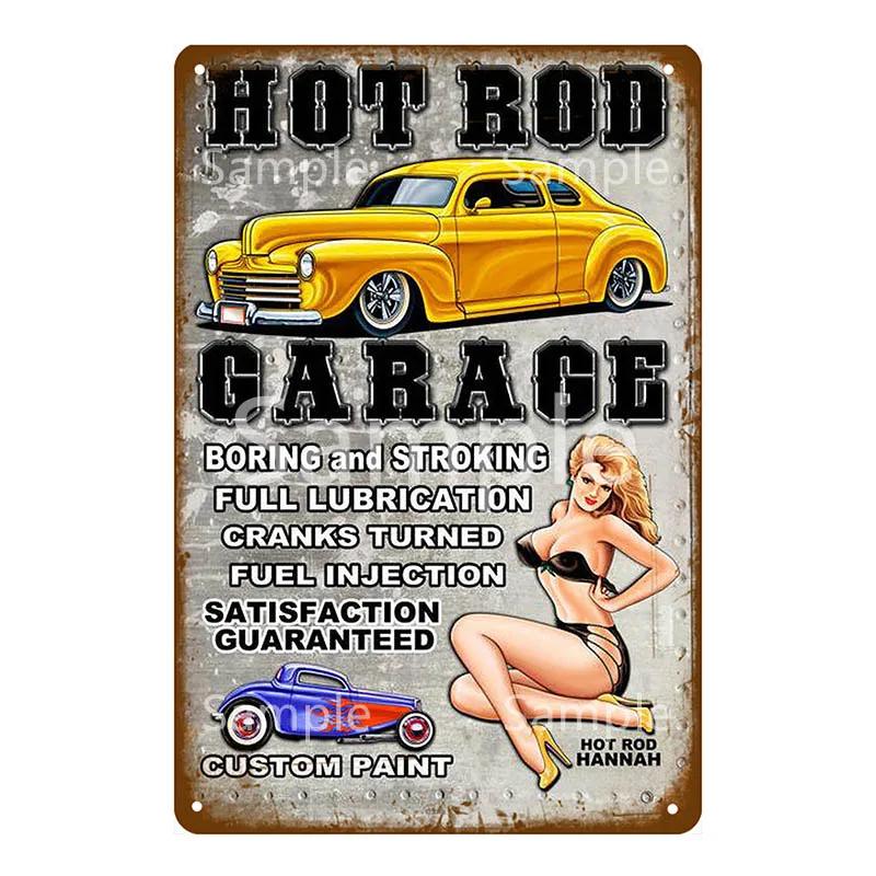 Plakat na ścianę garażu Samochód Pin Up Girl Retro Vintage Dekoracja Metalowy Blaszany Znak Do Jaskini Mężczyzny Sklepu Klubu Baru Dekoracja Ścienna YL078