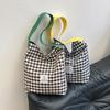 Large Capacity Fashionable Tote Bag For Women 2024 Street Style Trendy Grid Pattern Shoulder Bag