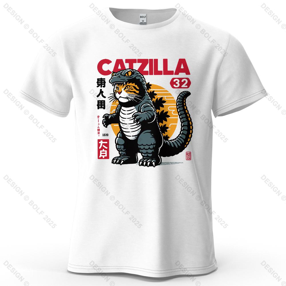 Catzilla Creative Printed Unisexs Tshirt 100 Cotton Oversized Playful Graphic Tees For Unisex Tops Tees Streetwear