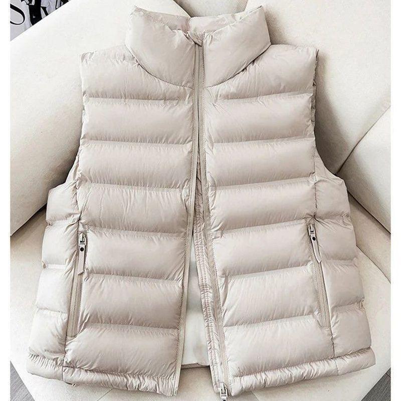 Warm Short Padded Vest Women Lightweight Korean Style Stand Collar Slim Fit Winter Cotton Vest
