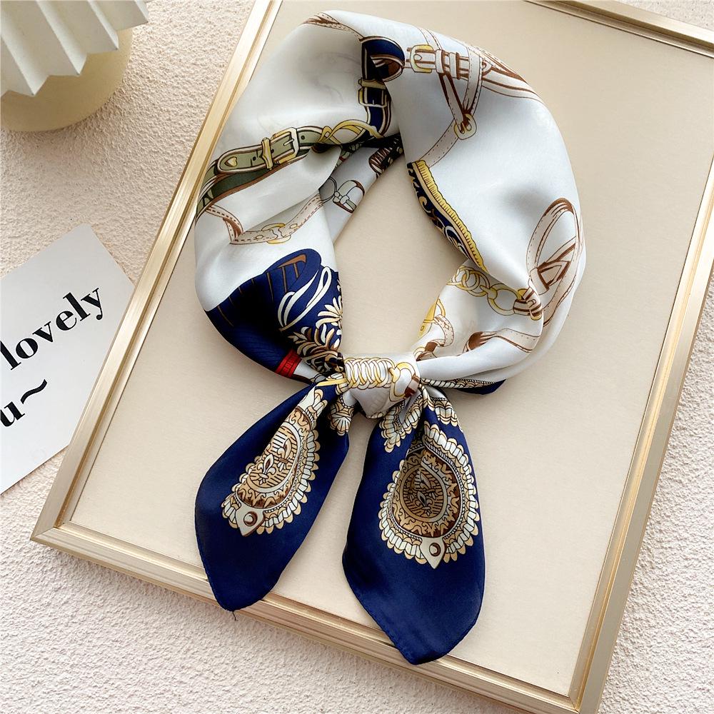 

70 Маленький квадратный шелковый шарф: Женский ретро-шикарный солнцезащитный шарф на шею, голову или запястье в корейском стиле для осени и зимы 70cm