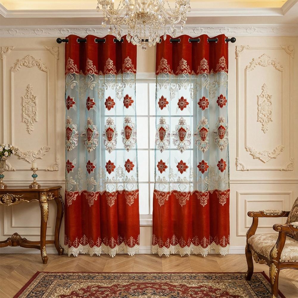 

Embroidered Drape Embroidery Curtain Living Room Decor Floral Embroidery Privacy Protection Modern Classic Style For Living Room 135x220 Cm Per Piece красный