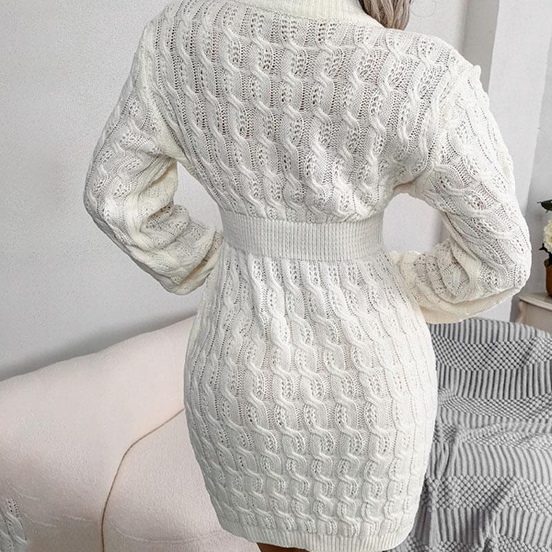 Autumn Winter Women's Solid Color Sweater Dress Casual Slim-fitting Sexy Bodycon Dress Crew Neck Knitted Dress