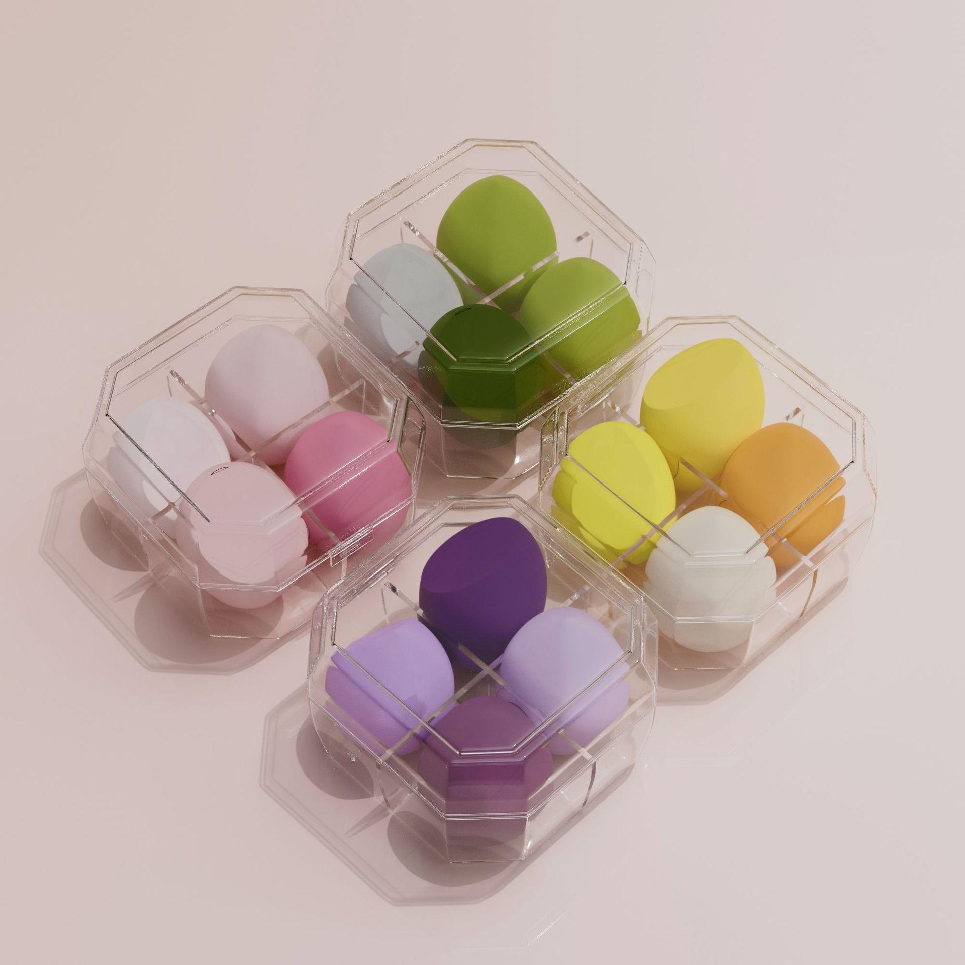 

Patent Box 4-Piece Makeup Sponge Set - Cushion Puff, Makeup Eggs, Gourd, Water Drop, Slant Cut Puff Green Set