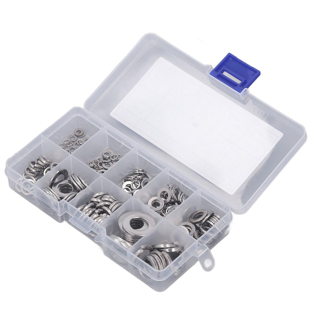 260Pcs Flat Lock Washers Assortment Kit 304 Stainless Steel M2.5 M3 M4 M5 M6 M8 M10