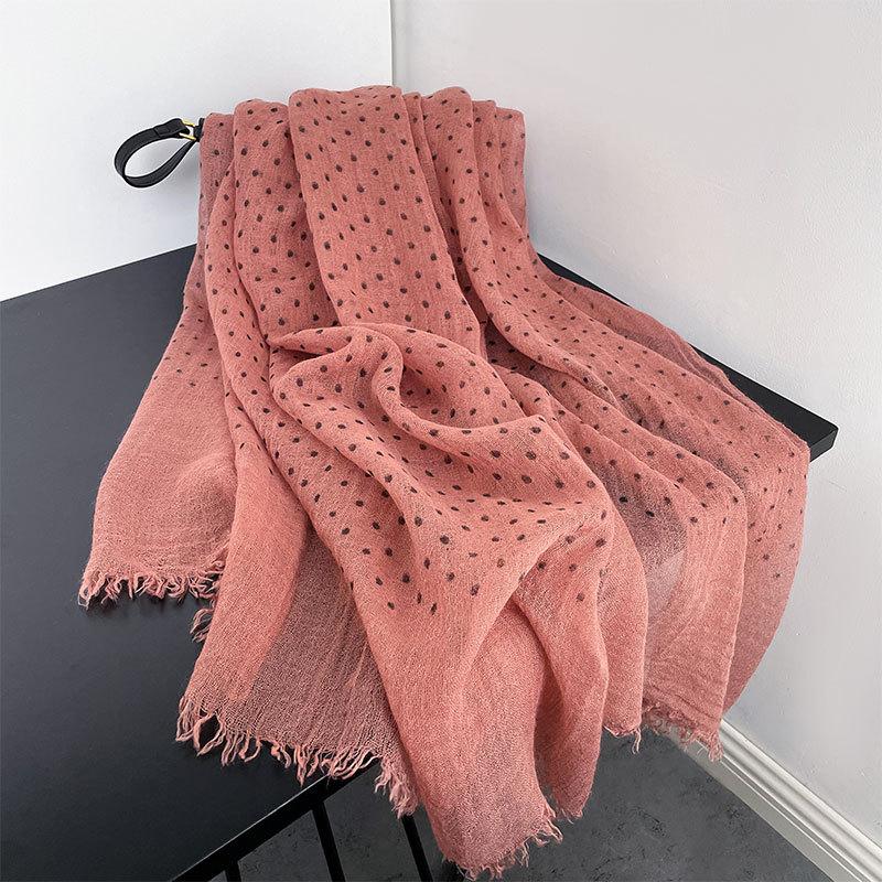 High-end Korean Polka Dot Printed Cotton and Linen Scarf In Winter Versatile Long Scarf Shawl