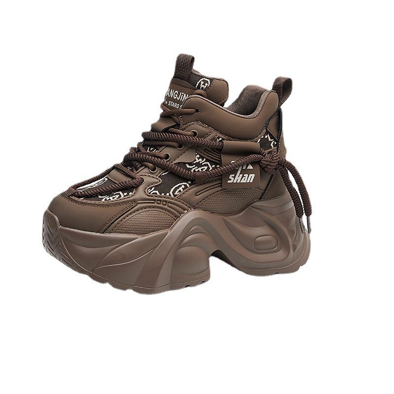Leder Innenhöhenerhöhung 8cm Papa Schuhe Damen 2025 Frühling und Herbst neu dicksohlige Höhenerhöhung vielseitige lässige Samt Sportschuhe