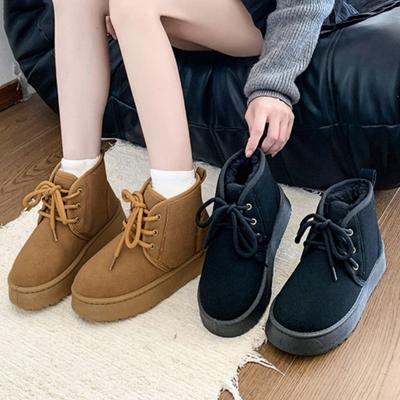 Winter Suede Lace Up Midsole Anti Slip Snow Boots Fashionable Round Toe Thick Sole with Plush Comfortable Casual Women's Boots