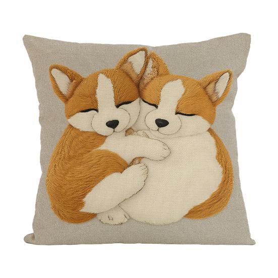 2D Animal Cushion Cover Imitation Embroidery Alpaca Pattern Pillow Case Dog Highland Cow Throw