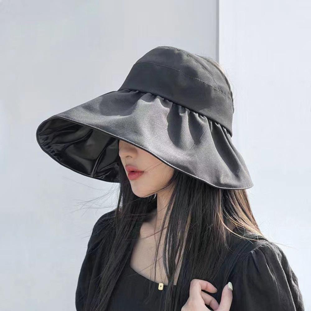 Sunscreen Black Vinyl Sunshade Hat UV Protection Empty Top Hats Retro Sun Protection Cap  Summer