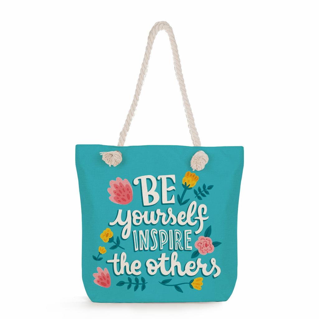 Multifunctional Trendy Letters Printed Thick Rope Shoulder Beach Bag Casual large capacity handbag 7593