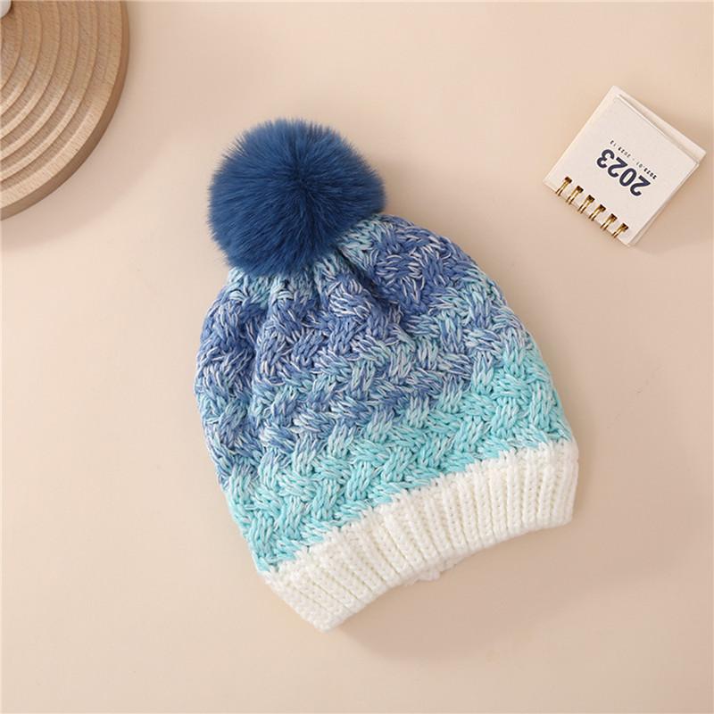 Winter Children's Padded Colour Blocking Knitted Pullover Ear Protection Cap