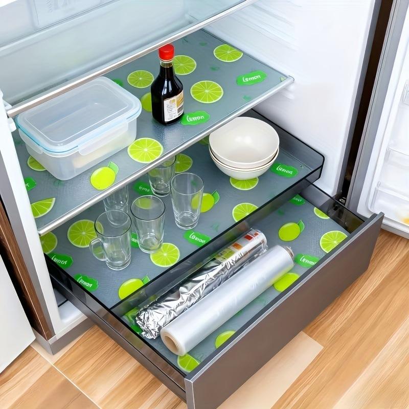 4Pcs Waterproof Refrigerator Liner Set Moisture-Proof Non-Slip Washable Reusable Eva Material Novel Lemon Pattern