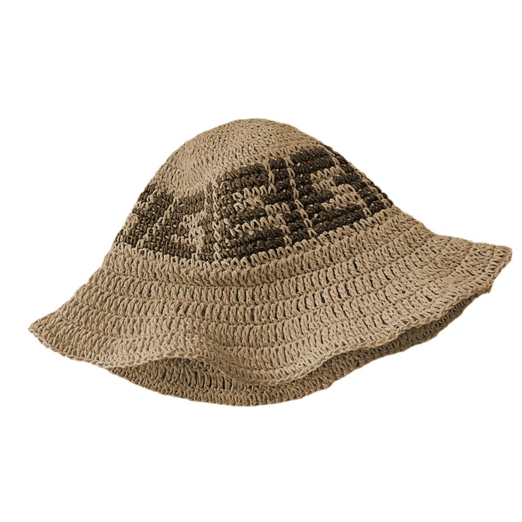 Handcrafted Crochet Fisherman Hat Embroidered Letters Wide Brim Foldable Breathable Straw Sun Hat For Beach Vacation Outdoor Activities