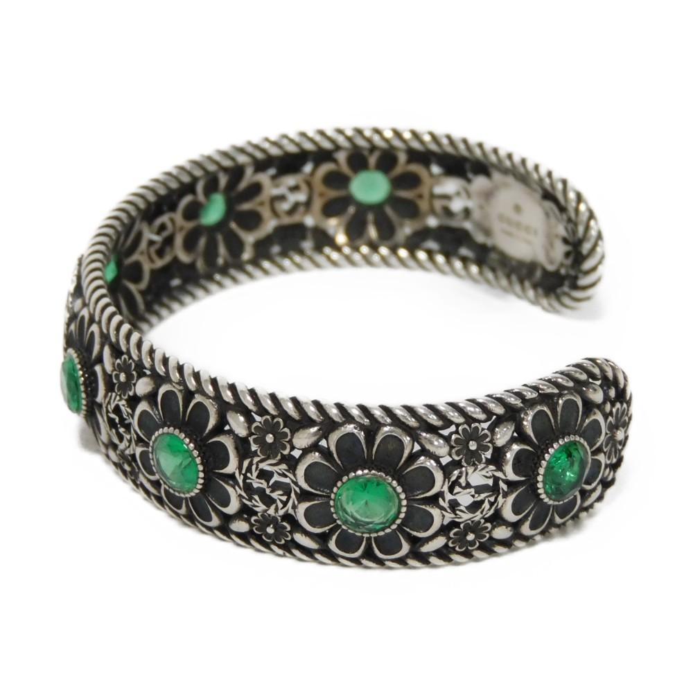 Used 9539 Flower Crystal Bangle 607107 J7457 8137 7986 16 Double G Arabesque Smoked Finish Interlocking G Ag925 Women's